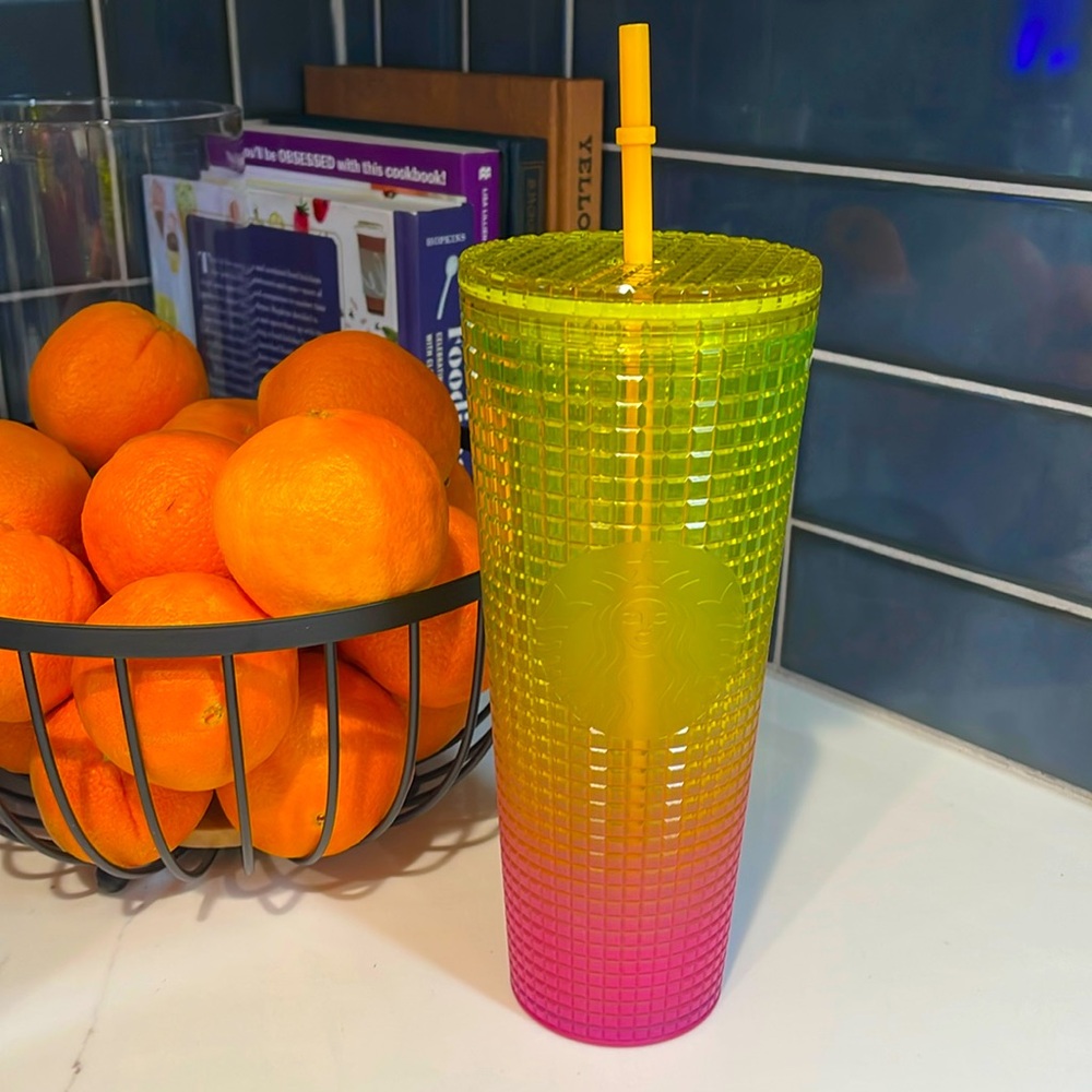 Starbucks 2022 Lemon Pink Gradient Grid Cold Cup
